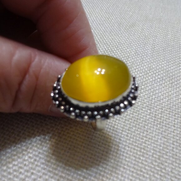 Stunning YELLOW ONYX Handmade Sterling 925 Ring Size 7 #700C - Picture 3 of 3